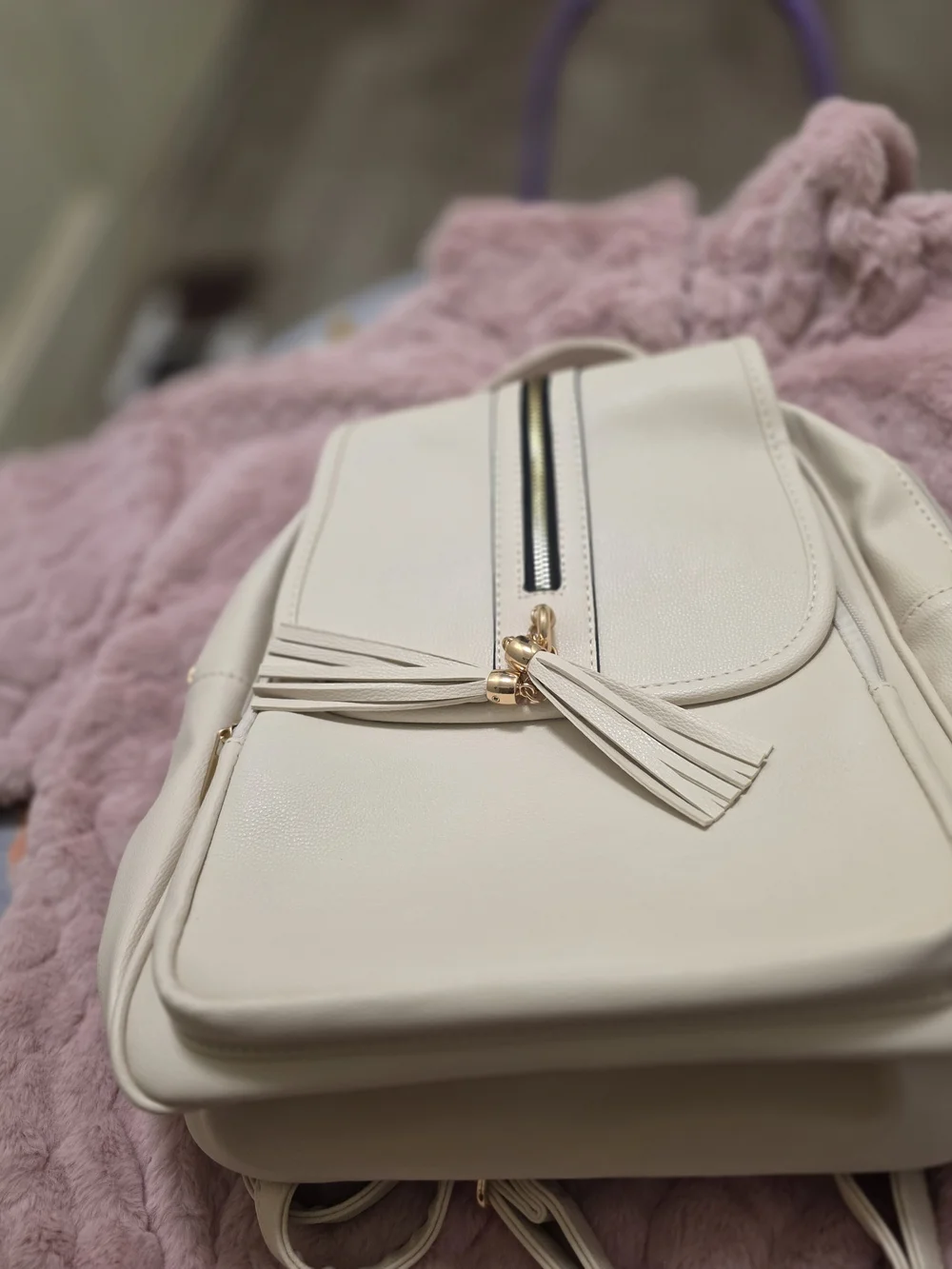 Beige Tassel Accent Women's Backpack